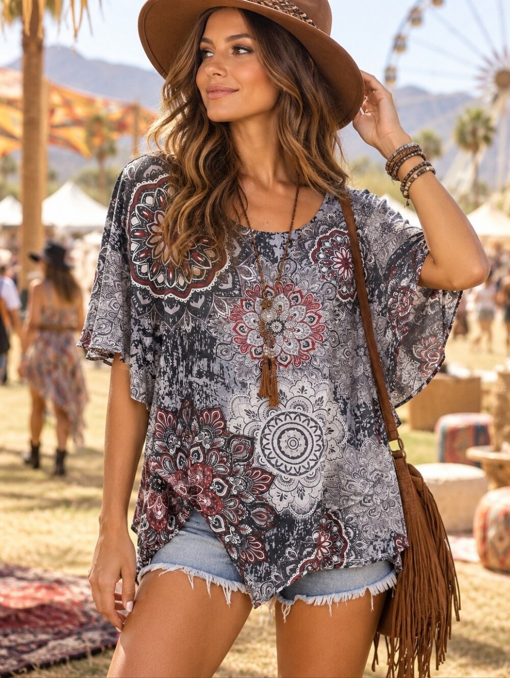 Indigo Soul Womens Mandala Embellished Popover Blouse Top Medium New NWT